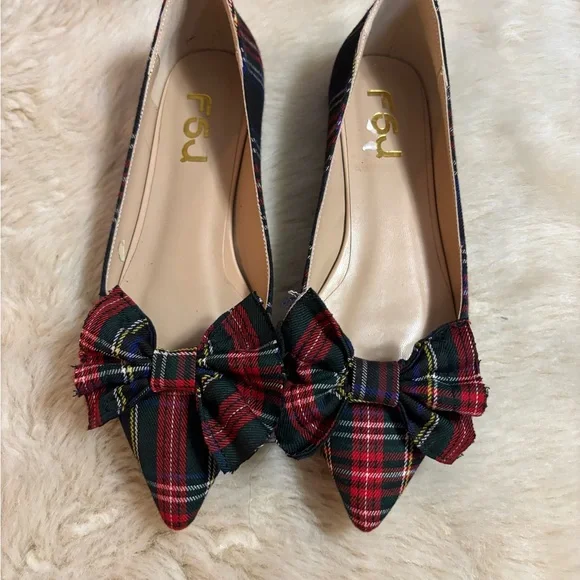 F5J Plaid Bow Flats in Red and Blue - Picture 2 of 8